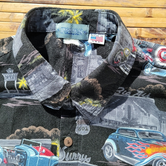 2XL Vintage High Seas Trading Co. Hot Rods Cars Button Down Shirt Mens - Picture 4 of 7